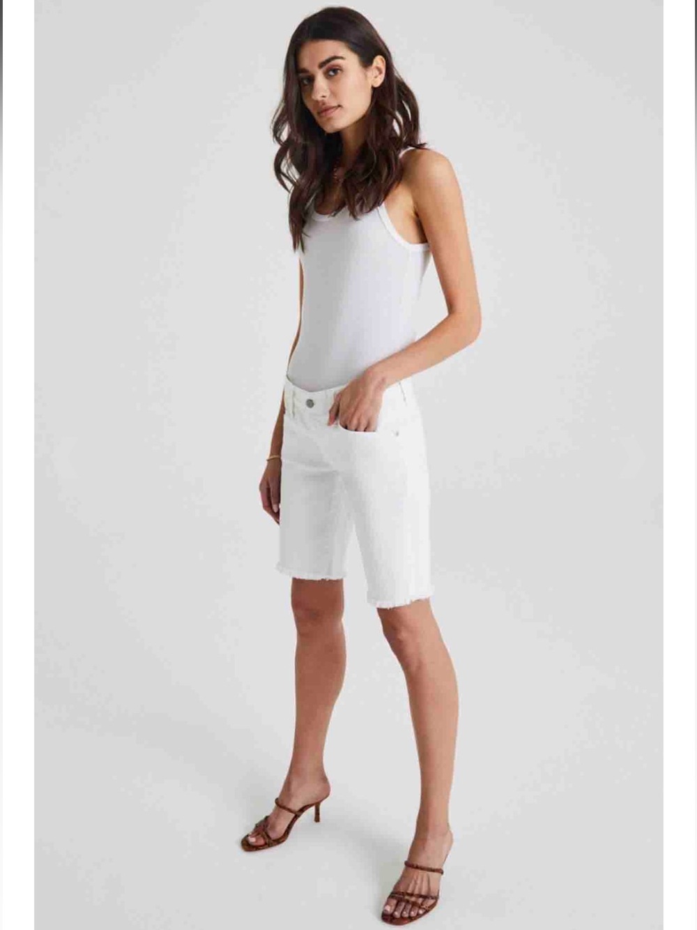 Ag Adriano Goldschmied The Nikki White Mid-Rise Denim Bermuda Shorts